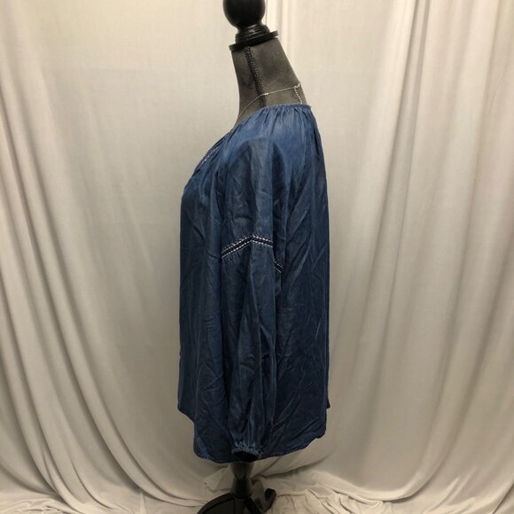 Appraisal Peasant Top Womens Size 2X Blue Chambray White Stitched Boho Shirt NEW - Picture 3 of 8